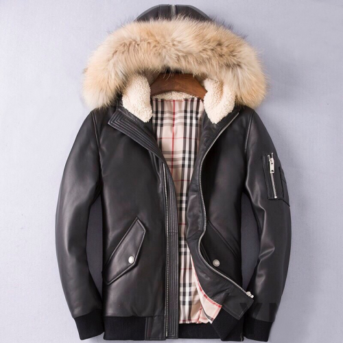 バーバリーメンズカジュアルダウンレザージャケットr01397ブラック