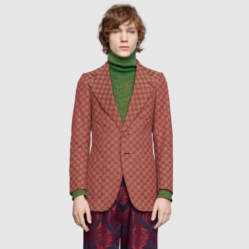 グッチメンズモダンカジュアルコットンスーツジャケットc01610.ブラウン