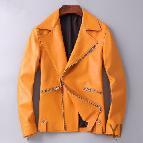 ロエベメンズカジュアルレザージャケットe0111オレンジ