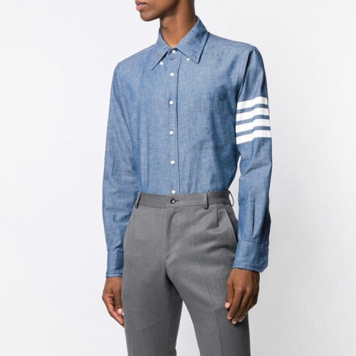 トムブラウンメンズストラップコットンシャツm0384ブルー