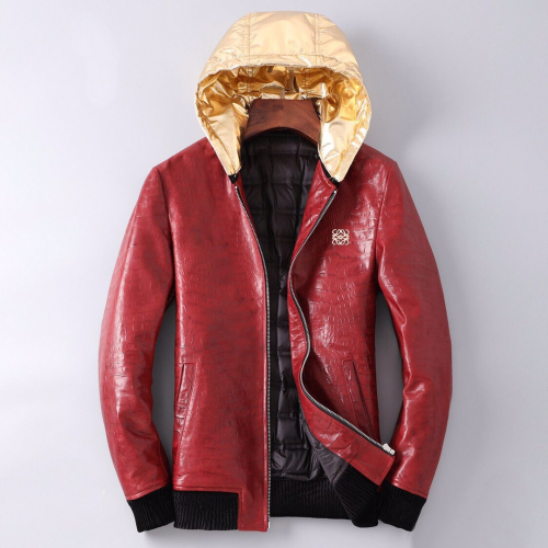 ロエベメンズカジュアルダウンレザージャケットe0117レッド