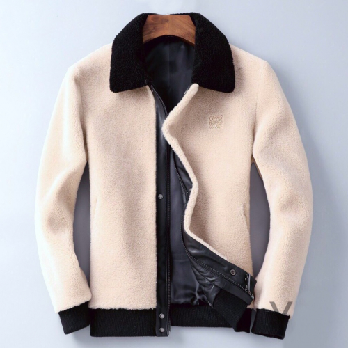 ロエベメンズカジュアルミンクレザージャケットe0118アイボリー