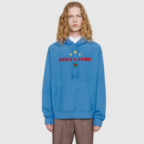 グッチメンズカジュアルコットンフーディc01648ブルー