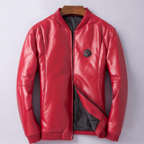 モンクレールメンズパッチモダンダウンレザージャケットc01127レッド