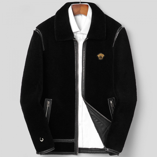 ヴェルサーチェメンズフランネルレザージャケットr0381ブラック