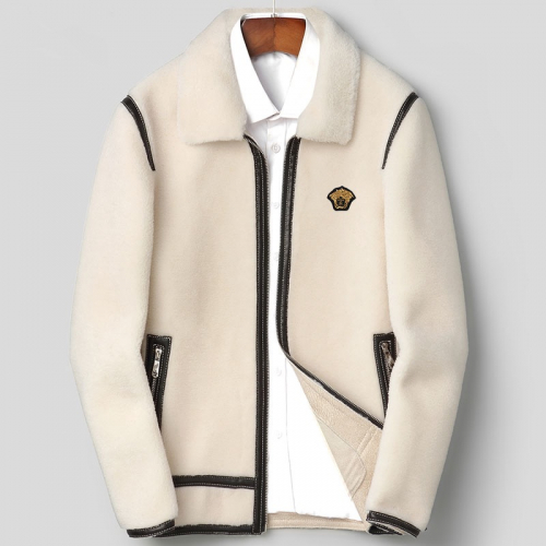 ヴェルサーチェメンズフランネルレザージャケットr0382アイボリー