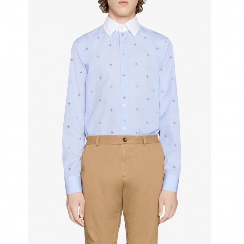 グッチメンズコットンシャツc01716スカイブルー