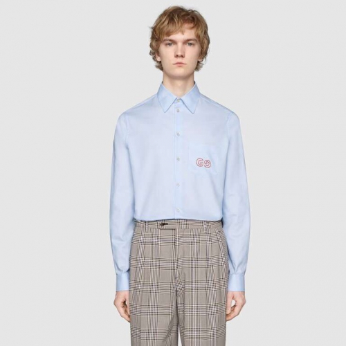 グッチメンズコットンシャツc01718スカイブルー