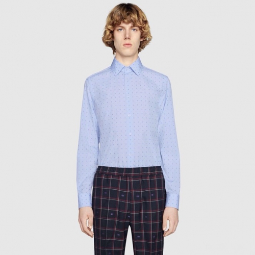 グッチメンズコットンシャツc01721スカイブルー