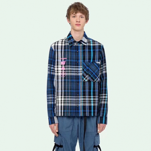 オフホワイトメンズベーシックオーバーサイズコットンチェックシャツf0234ブルー