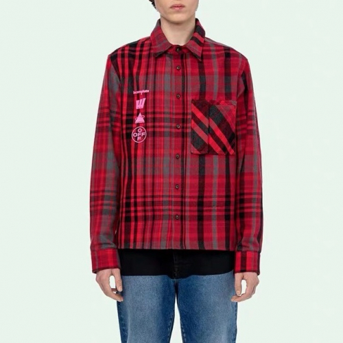 オフホワイトメンズベーシックオーバーサイズウールチェックシャツf0259レッド
