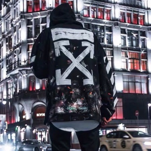 オフホワイトメンズオーバーサイズフーディf0262ブラック