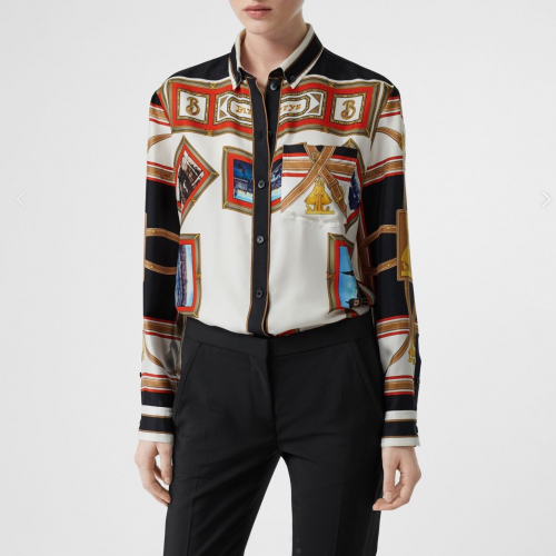 バーバリーレディースクラシックカジュアルシルクシャツr01769.ホワイト