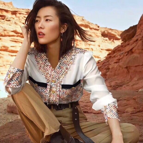 シャネルレディーストレンディシルクシャツa05102(ホワイト/バーガンディ)