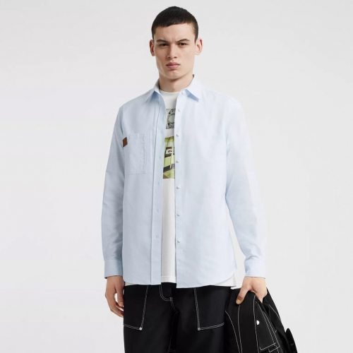 バーバリーバーバリーメンズクラシックカジュアルコットンシャツr01776.ブルー