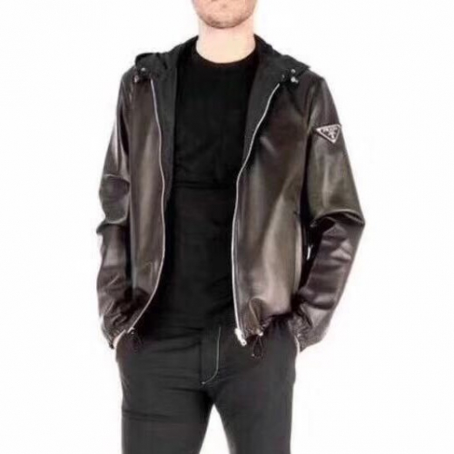 プラダメンズカジュアルレザージャケットa08892(ブルー/ブラック)