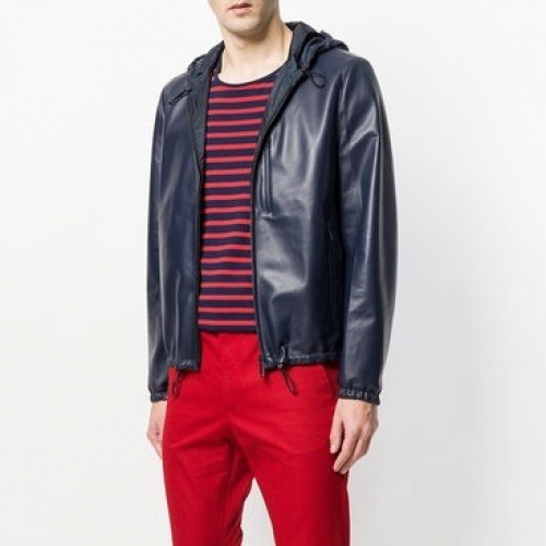 プラダメンズカジュアルレザージャケットa08902(ブルー/ブラック)
