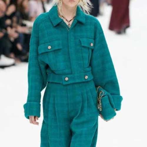 シャネルシャネルレディースラグジュアリーツイード半袖ジャケットa0516グリーン