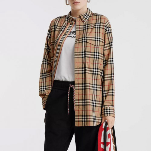 バーバリーバーバリーメンズヴィンテージカジュアルコットンシャツr01871.キャメル