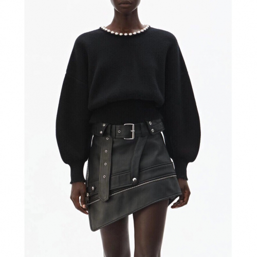 アレクサンダーワンレディーストレンディパールウールセーターw0057ブラック