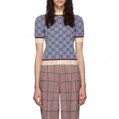 グッチグッチレディーストレンディウール半袖セーターc01994ブルー