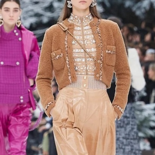 シャネルレディーストレンディネックウールカーディガンl05253(ブラウン/ホワイト/ピンク)