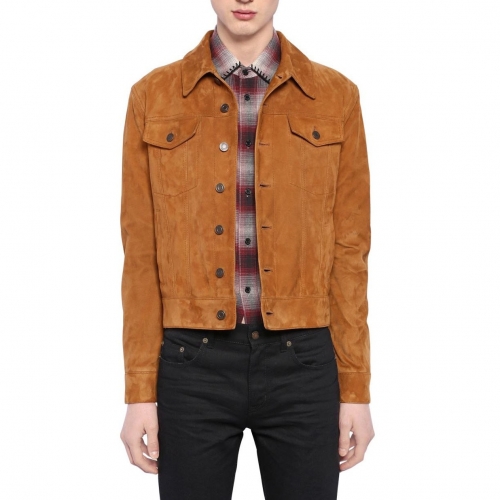 サンローランメンズクラシックレザージャケットl0080ブラック/イエロー/ブラウン)