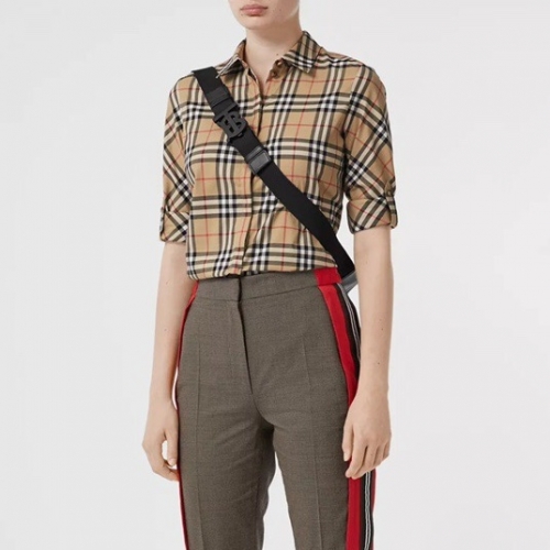 バーバリーバーバリーレディースクラシックカジュアルコットンチェックシャツr01981.ベージュ