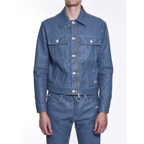 オフホワイトオフホワイトメンズカジュアルレザージャケットf0331ブルー