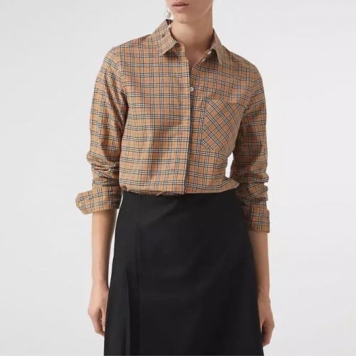 バーバリーバーバリーレディースクラシックカジュアルコットンチェックシャツr02069ブラウン