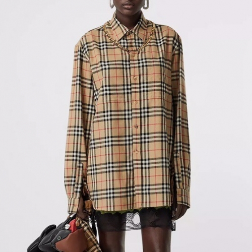 バーバリーバーバリーレディースクラシックカジュアルコットンチェックシャツr02070.キャメル