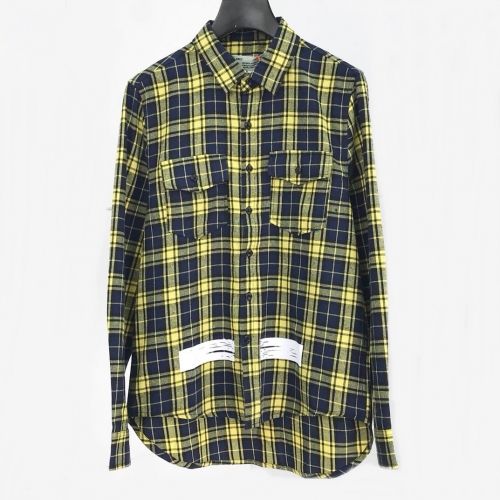 オフホワイトオフホワイトメンズベーシックオーバーサイズウールチェックシャツf0355.イエロー
