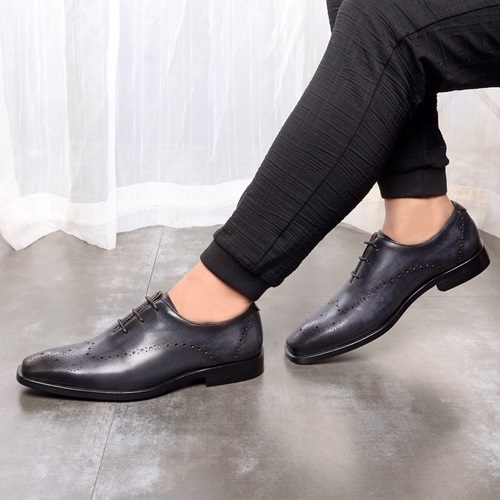 サルヴァトーレフェラガモメンズレザーオックスフォードシューズS0244ダークグレー