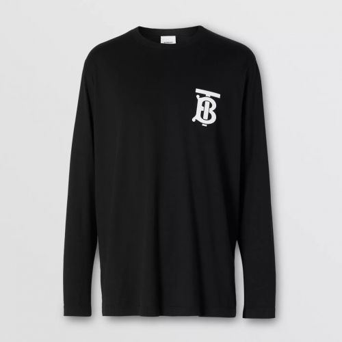 バーバリーバーバリーメンズカジュアルコットン長袖Tシャツr0"ブラック