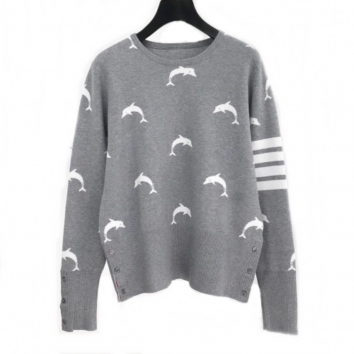 トムブラウン-トムブラウンレディース用ストラップクルーネックウールセーターm0551グレー