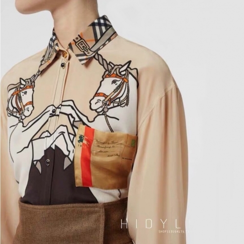 バーバリーバーバリーレディースフラワーシルクシャツr021422(イエロー/ピンク)