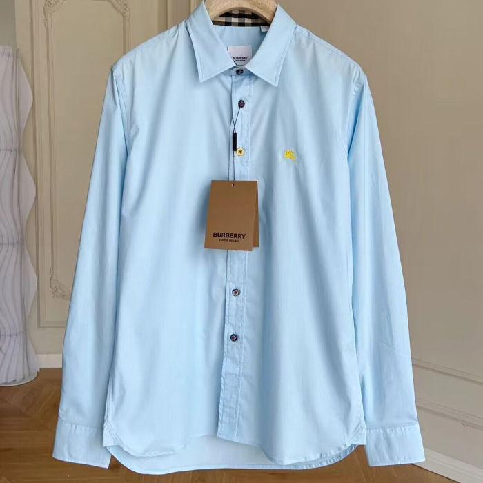 バーバリーナイロンバーバリーナイロンメンズクラシックコットンシャツr02165.スカイブルー