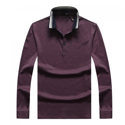 アルマーニアルマーニメンズビジネスコットンポロ長袖Tシャツm0599パープル