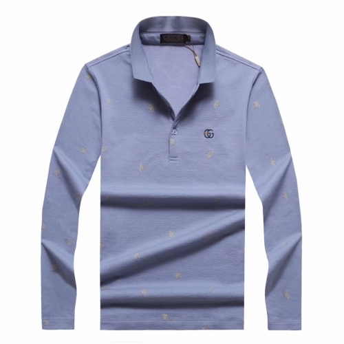 グッチグッチメンズベーシックコットンポロ長袖Tシャツc02337ブルー