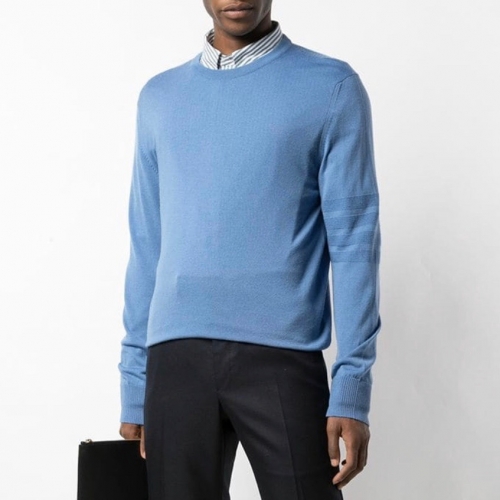 トムブラウン-トムブラウンメンズストラップクルーネックウールセーターm0648.ブルー