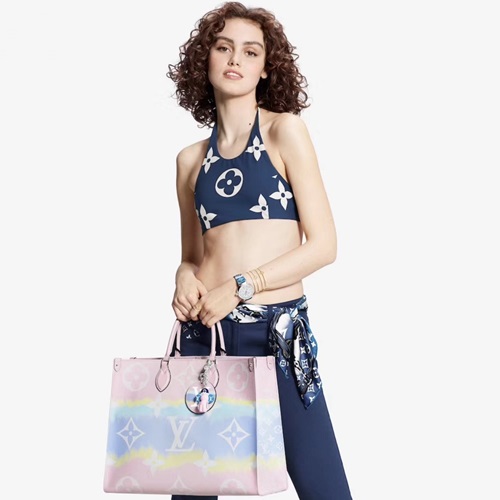 ルイヴィトンオンザゴートートバッグショッパーバッグM45119,B1976,ピンクブルー