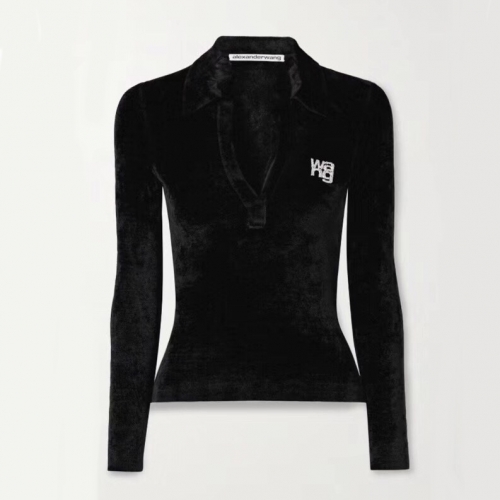アレクサンダーワンレディースベルベットポロ長袖Tシャツw0088ブラック