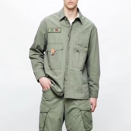 ロエベメンズカジュアルコットンシャツe0227.グリーン