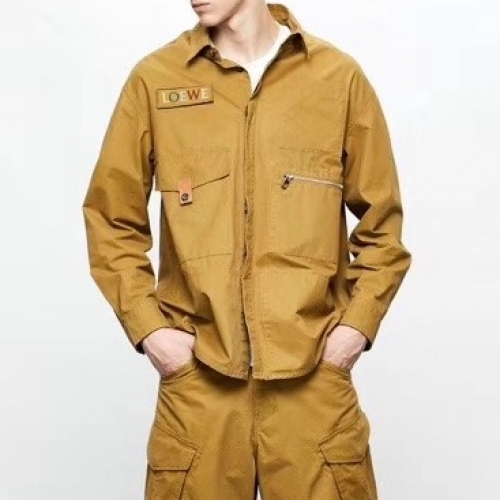 ロエベメンズカジュアルコットンシャツe0228.キャメル