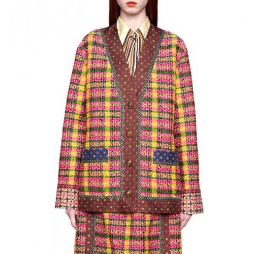 グッチレディーストレンディネックツイードカーディガンc02679ブラウン