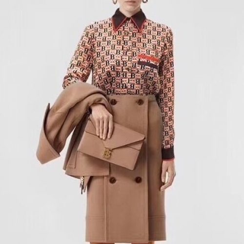 バーバリーバーバリーレディースクラシックシルクチェックシャツr02555オレンジ