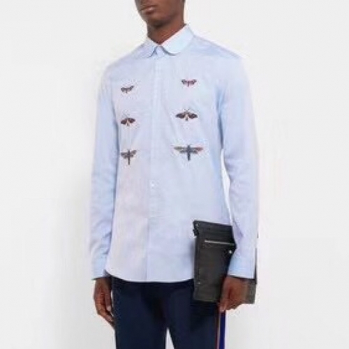 グッチグッチメンズカジュアルコットンシャツc02756ブルー