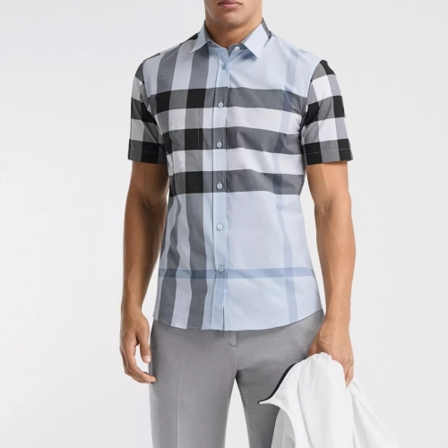 バーバリーバーバリーメンズヴィンテージベーシックコットン半袖シャツr02721.ブルー