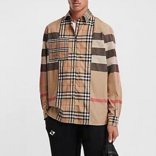 バーバリーバーバリーメンズヴィンテージベーシックコットンシャツr02725.ブラウン