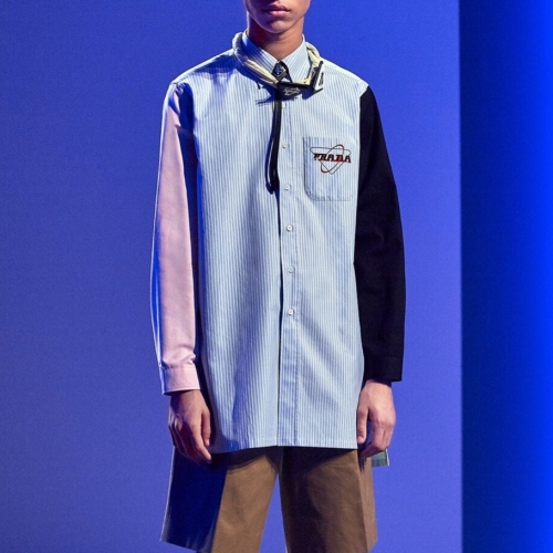 プラダメンズカジュアルコットンシャツa01076ブルー